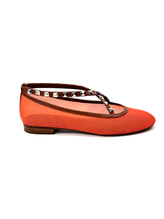Orange Flat Shoes with Spikes Straps