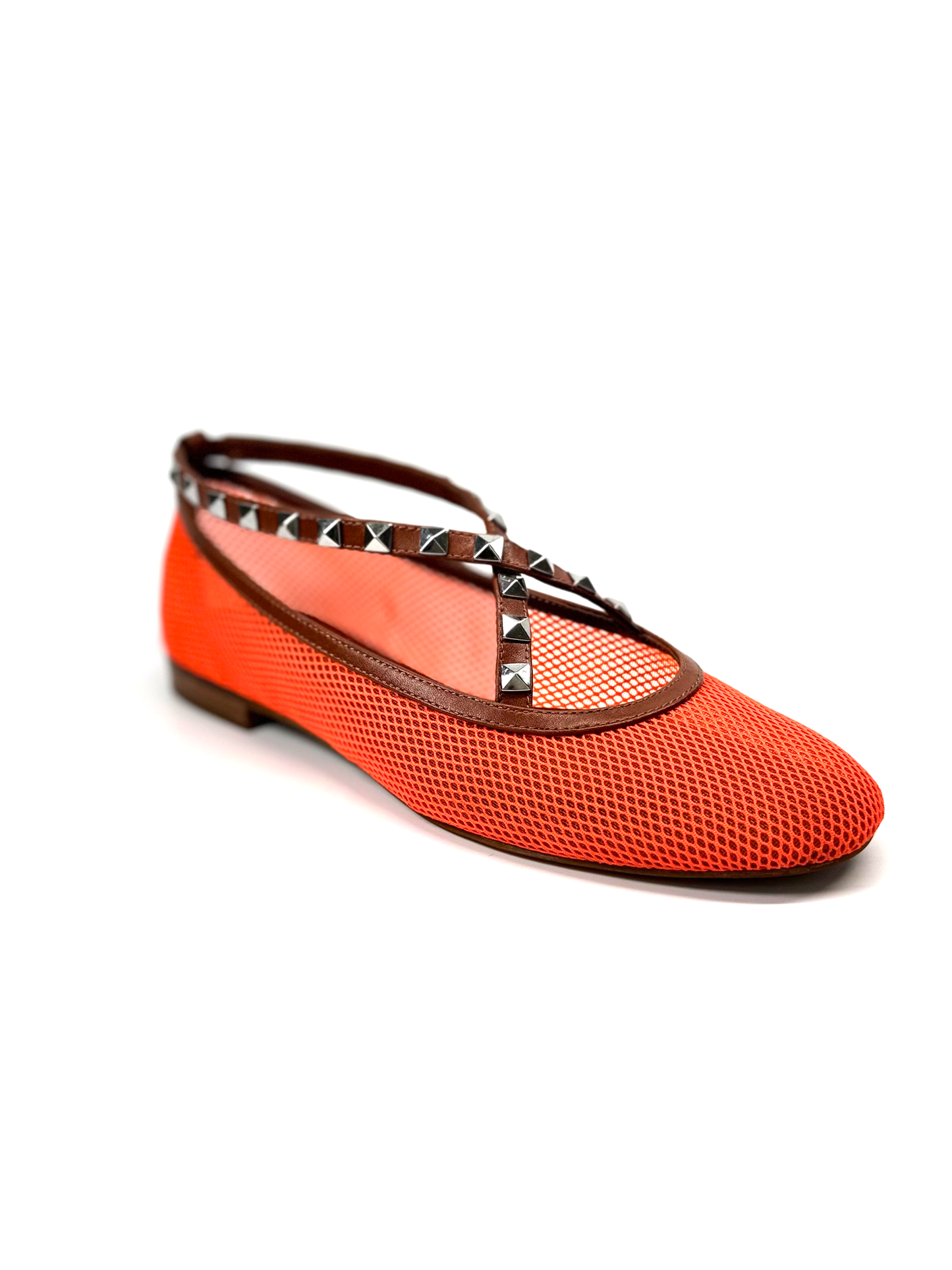 Orange Flat Shoes with Spikes Straps