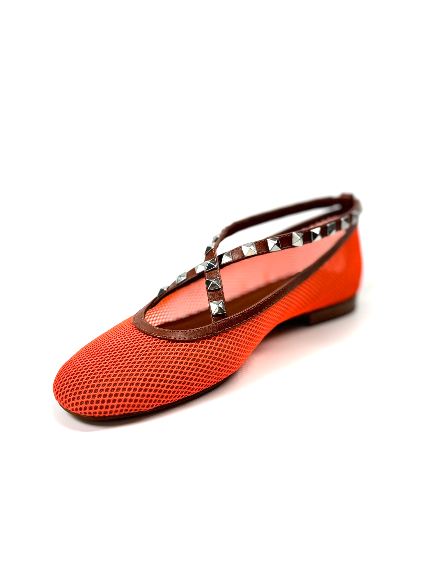 Orange Flat Shoes with Spikes Straps