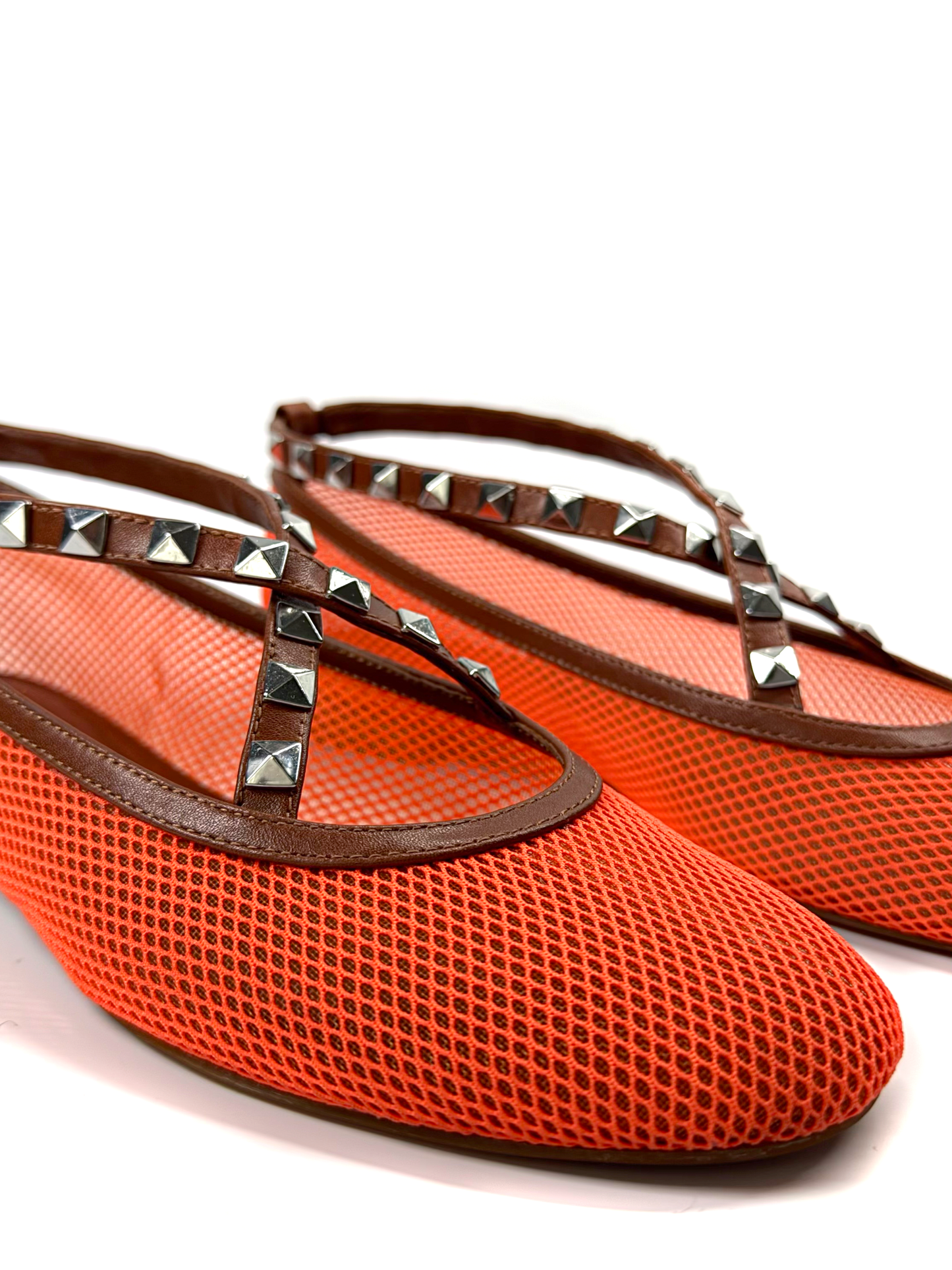 Orange Flat Shoes with Spikes Straps