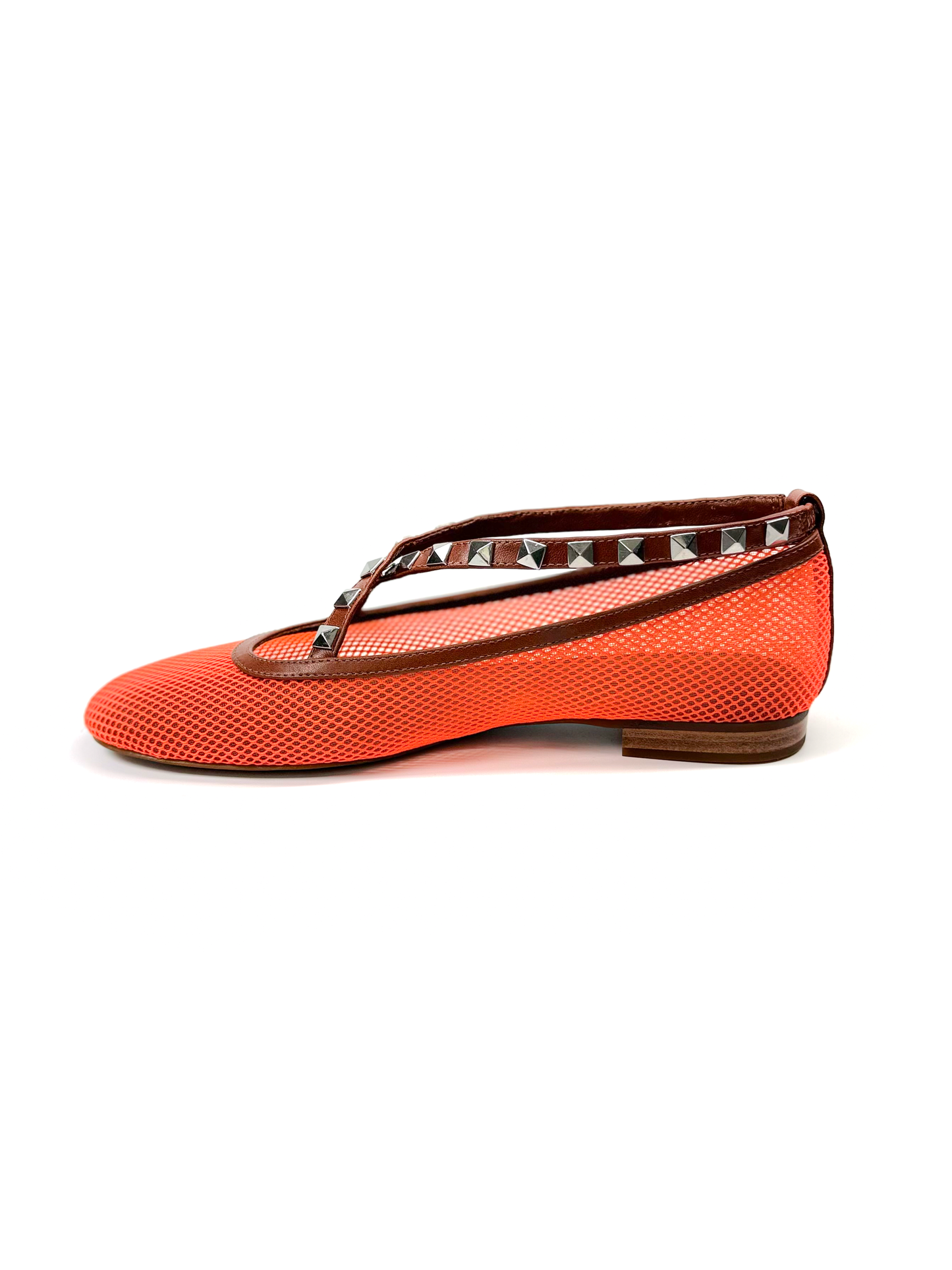 Orange Flat Shoes with Spikes Straps