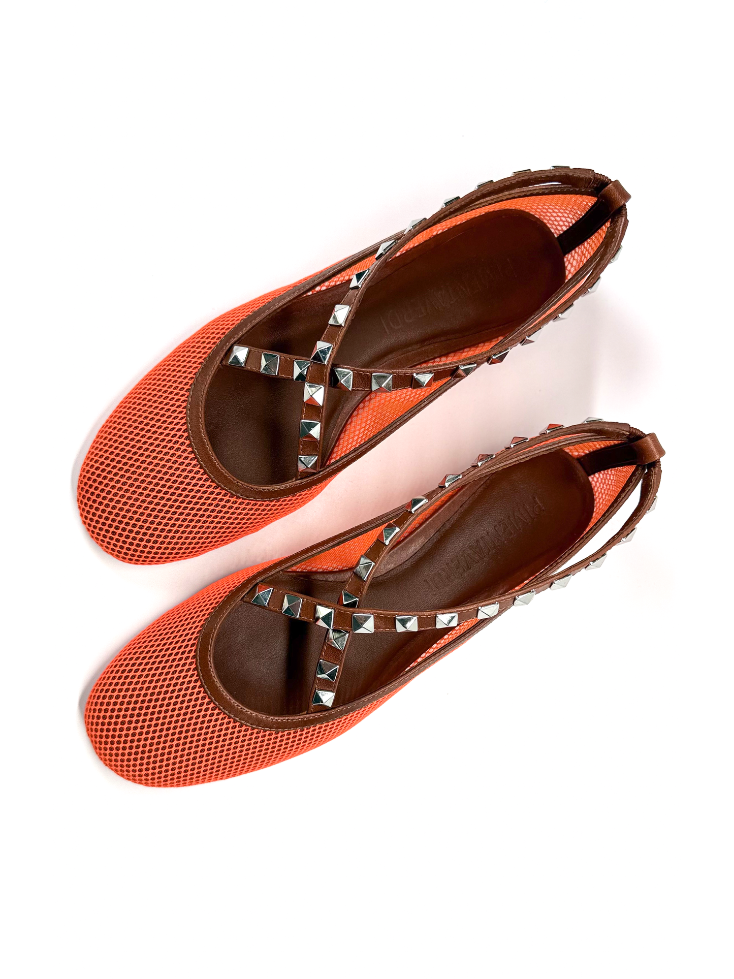 Orange Flat Shoes with Spikes Straps