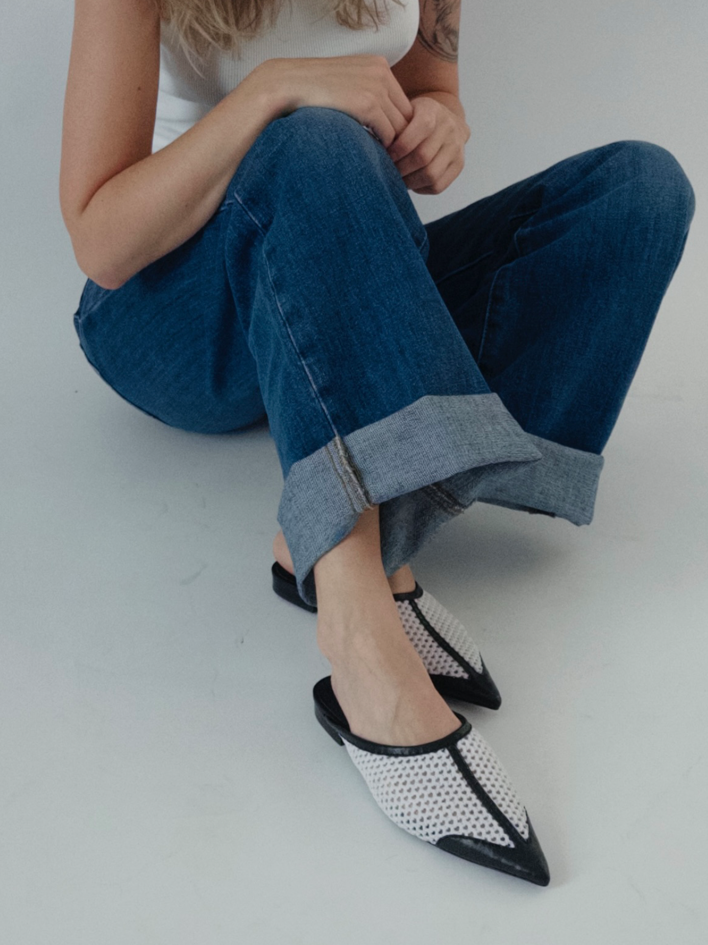 White and Black Flat Shoes